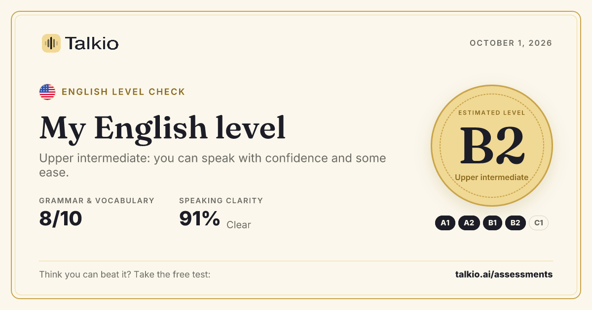 Example English level card